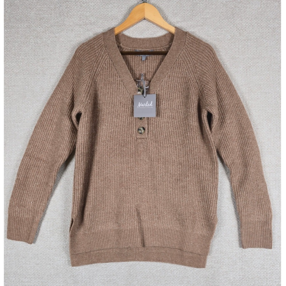 Marled Reunited Clothing Women Barley Heather Ribbed Henley V-Neck Sweater M NEW